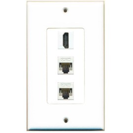 Wallplate City DecorZ - 1 HD and 2 CAT5E White Ethernet Port Female Decorative Wall Plate