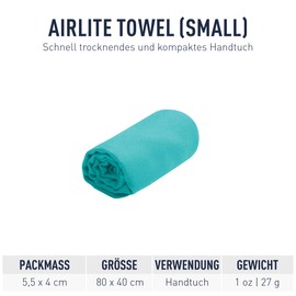 SEA TO SUMMIT - Airlite Towel Travel Towel S - Towel - Microfibre - Absorbent & Quick Drying - Ultralight - Compact - Hiking - 40 x 80 cm - Baltic Blue - 30 g