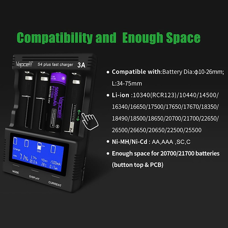 Sofirn Universal 4 Bay Smart Battery Charger with LCD Display