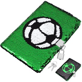 CLISPEED Diary for Boys with Lock and Keys, Football Pattern Kids Writing Journal Reversible Sequin Notebook Travel Composition Notebook Schedule Memo Notepad for School Student Office Supply
