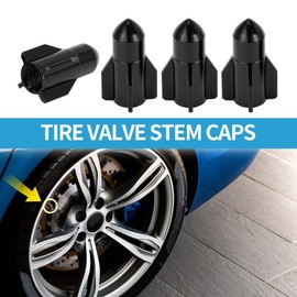 A ABSOPRO Tire Valve Stem Caps 16x27MM Car Wheel Valve Cap Aluminum Alloy Black for Car Bike Motorcycle Truck Anti Crash Tyre Valve Stem Cover Valve Dust Cap Tire Valve Cap 4 Pcs
