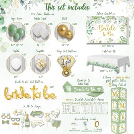 215 PC Bridal Shower Decorations Olive Sage Green - Bridal Shower Balloon Boxes with A-Z Letters & Bridal Balloon Arch Kit & Bride to Be Balloon for Bridal, Bachelorette, Engagement or Wedding