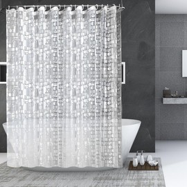 Jinsion Shower Curtain Anti Mould Semi Clear Washable Bathroom Curtains 180 x 180 cm, Waterproof EVA Bath Curtains 3D with 12 Curtain-Hooks, Resistant Shower Curtains for Bathroom, House, Hotel