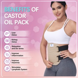 Castor Oil Pack Wrap – Reusable Organic Castor Oil Packs for Liver (Compress), Less Mess, Anti Leak Outer Layer, Soft Cotton (Apricot)