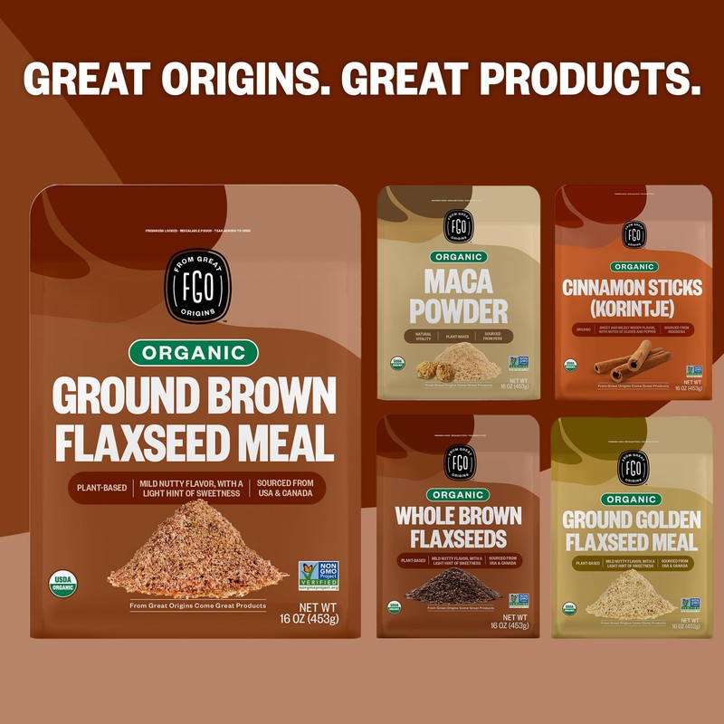 FGO Organic Ground Brown Flaxseed Meal, 2 Pound / 32oz