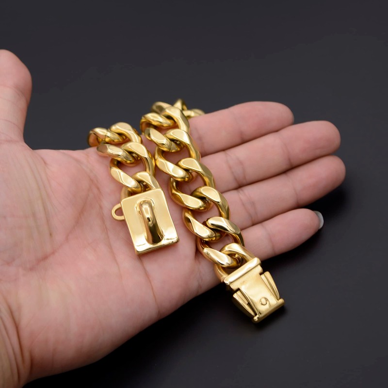 18K Gold Dog Chain Collar Walking Metal Chain Collar with