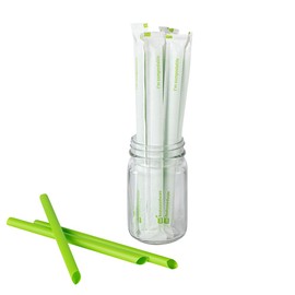 Restaurantware Basic Nature 9.1 Inch Disposable Boba Straws 100 Sustainable Straws - Wrapped No Altered Flavors Green PLA / PBAT Straws For Hot And Cold Drinks