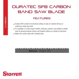 Starrett Duratec SFB Band Saw Blade with Carbon Steel - Regular Tooth, Raker Set, Neutral Rake - 120" Length, 1/2" Width, .025" Thickness, 10 TPI - 91380-10