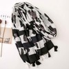 WHITE FANG MA039 Women's Stole Scarf, Cotton, Linen, Leopard Pattern,
