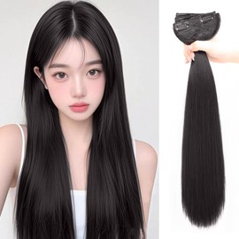 Yokosen Hair Extension, Collarless Wig, One Touch Extension, Straight Long, Set of 3, Half Wig, Hair Extension, Hair Extension for Women, Point Wig, Extension, Clip-type, Easy Installation, Natural