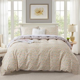 NEWLAKE Cotton Duvet Cover Queen Size - Soft Breathable Duvet Cover Set 3 Pieces with Zipper Closure, 1 Duvet Cover 90x90 Inches and 2 Pillow Shams, Sunny Pattern