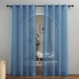 NICETOWN Voile Sheer Stone Blue Curtains 84 Inches Long, Grommet Airy & Lightweight Window Treatment Translucent Elegant Drapes for Living Room/Bedroom, W54 x L84, 2 Panels