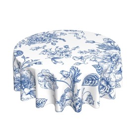 BETGINY Blue Floral Tablecloth 70 x 70 Inch Round Chinoiserie Flowers Decorative Table Cloth Rustic Fabric Farmhouse Washable Table Cover for Picnic Party Holiday Home Indoor Outdoor