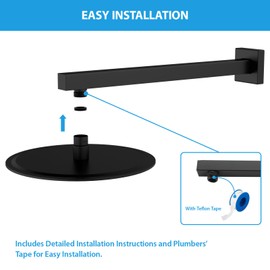Lordear Black Shower Arm 16 Inch Rain Shower Head Extension Arm With Flange and Teflon Tape,304 Stainless Steel Rain Shower Arm Wall Mounted