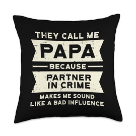 Best Dad Pillows Husband Birthday Fathers Day Gift Papa Partner in Crime Bad Influence Funny Fathers Day Dad Throw Pillow, 18x18, Multicolor