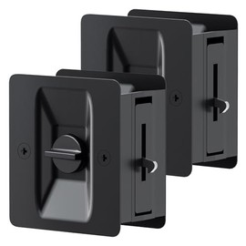 Matte Black Pocket Door Lock, 2-Pack Privacy Pocket Door Hardware, Pocket Door Handles, Pocket Door Lock Latch with Pull, 2-3/4’’x2-1/2’’, for 1.38’’-1.77’’ Thickness Door