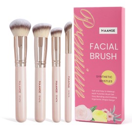 MAANGE Set de Brochas de Maquillaje 4 Piezas Brochas de Maquillaje Profesional Brocha para Base de Maquillaje con Caja de Regalo(Beige)