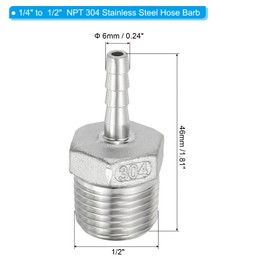PATIKIL 304 Edelstahl-Schlauchanschluss, 2er-Pack 1/4" Schlauchanschluss x 1/2" NPT Gewinde Rohrverbinder Adapter Schnellkupplungen für Bohrung Luft Wasser Verbindung
