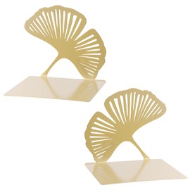 1 Parr Bookends Metal Book Holder for Shelf, Book Stand, Book Stopper with Non-Slip Pads, Ginkgo Leaf Shape for Bookcase, Office, School, Library, Home, Gold