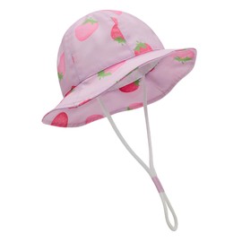 Durio Baby Bucket Hat for Girls Boys UPF 50+ Sun Protection Cute Strawberry Toddler Sun Hat Wide Brim Baby Summer Adjustable Chin Strap Baby Girl Beach Hat A Strawberry 0-3 Months