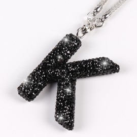 ToBeQueen Black Rear View Mirror Hanging Accessories, Crystal Diamond Rhinestone Car Ornament Letter K, Cute Lucky Black Rhinestone Car Accessories for Women (Black,K)