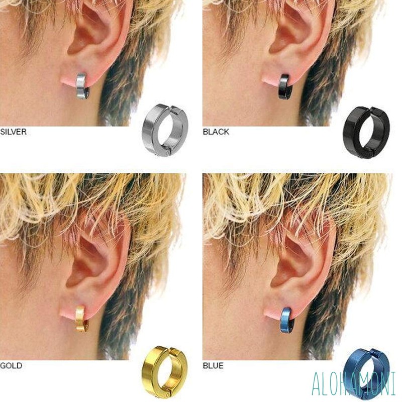 ALOHAMONI Fake Earrings, Ear Cuff, Earrings, Black, Silver, Binaural, 2-piece
