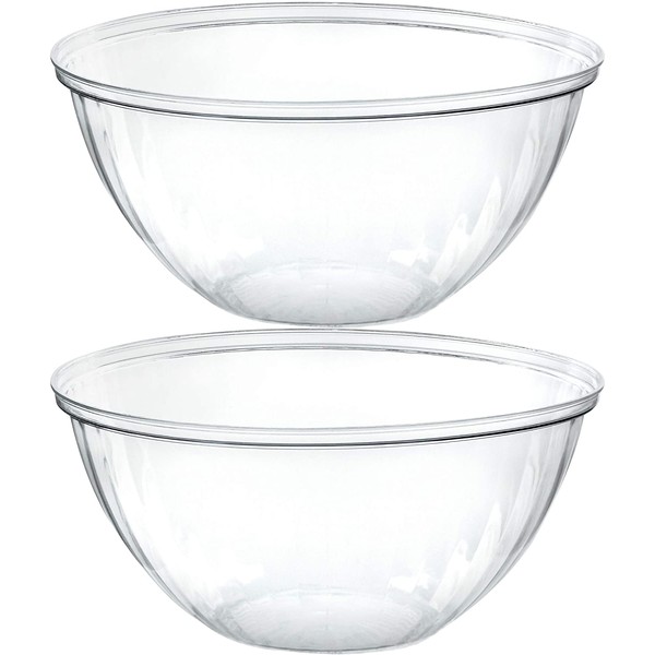 Plasticpro Disposable 150 Ounce Round Crystal Clear Plastic Serving Bowls, Party Snack or Salad Bowl, Chip Bowls, Snack Bowls, Candy Dish, Salad Container Pack of 2