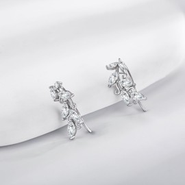 DAYLINLOVE Ear Climbers Earrings for Women 925 Sterling Silver Leaf Ear Crawler Earrings Birthday Jewelry Gifts Friend
