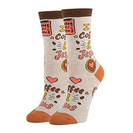ooohyeah Women's Novelty Crew Socks, Crazy Funny Cotton Dress Socks Christian Gift - Coffee & Jesus