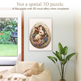 Wooden Puzzles for Adults 100 Pices, 3D Rabbit Wooden Jigsaw Puzzle, Flat Puzzels with 3D Visual Effect, Eggshell World Easter Unique Shape Irregular Jigsaw Puzzles, Finished Puzzle Size is 9.4*7.6in