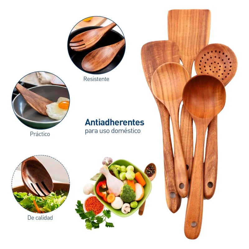 Juego De Palas Y Cucharas De Madera Para Cocina Café