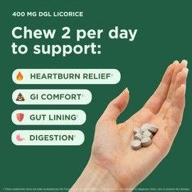 Chewable Ultra-Pure DGL Licorice Tablets 4000 mg - Stomach, Gut & Intestinal Relief - Natural Acid Reflux Formula - 10:1 Deglycyrrhizinated Licorice Root Extract - 120 Chewables