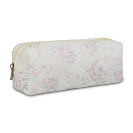 AMZMA Quilted Makeup Brush Bag, Travel Cosmetic Organizer Pouch for Brushes & Essentials, Small Cotton Floral Makeup Bag for Women Girls