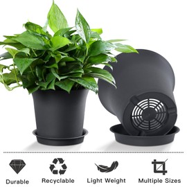 Oliz Planter Pot Sets, 6 Sizes Flower Pots with Drainage Holes and Saucers, Garden Plant Pots 3.1/3.7/4.3/4.9/5.7/7.2 Inches, for Home Garden Kitchen Decor (Dark Grey)