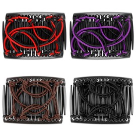 Lotsdonxia 4 Colours Elastic Hair Comb Clips – Durable and Lightweight Hair Comb Double-Sided Styling Accessories with Band for Thick, Curly, or Thin Hair