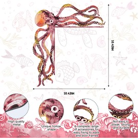 FairySandy Metal Door Frame Decoration 11.81 x 10.43 Inches Octopus Themed Home Decor for Indoor Outdoor Door Window Home Office(Pink Orange)