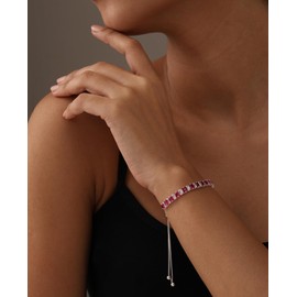 LeCalla Tennis Bracelets for Women | 925 Sterling Silver Adjustable Bolo Bracelet with CZ Ruby Stones | Women's Birthstone Bracelet Jewelry