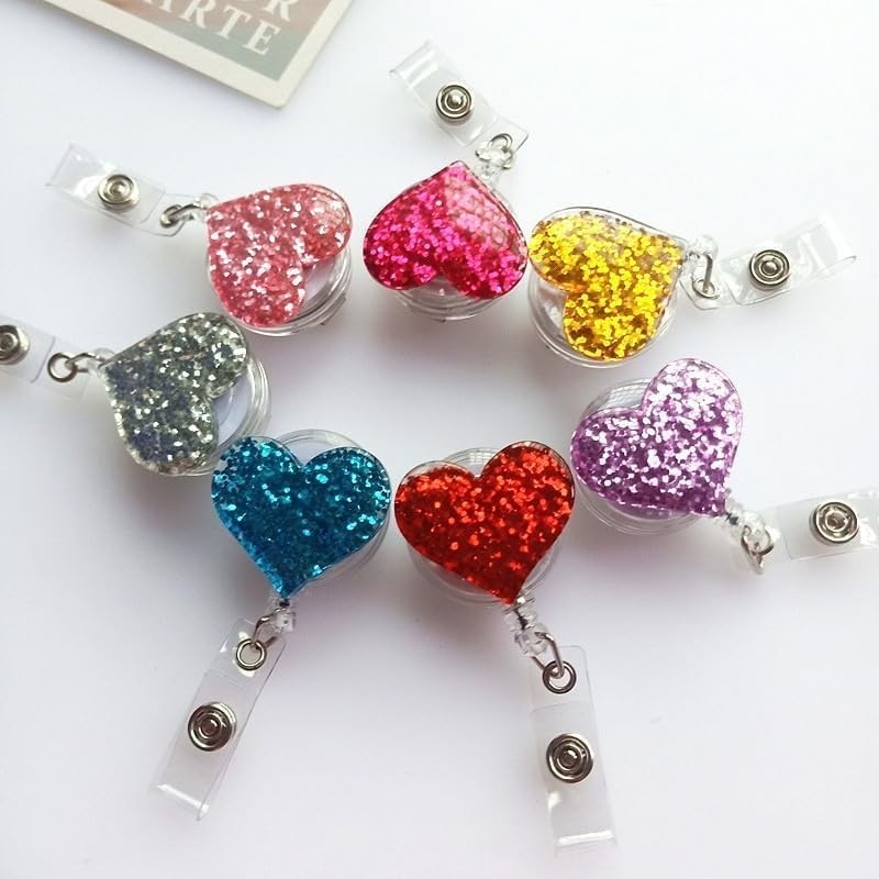 Heart Retractable Badge Holder, ID Card Clips, Badge Reel for