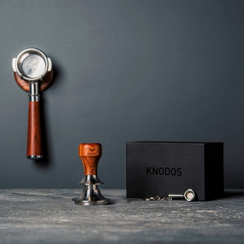KNODOS 51mm Tamper Tool Espresso Rosewood Spring Loaded 30LB Calibrated