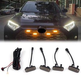 HIGH FLYING for Toyota RAV4 2019-2024 Car Accessories Front Center Grille Insert LED Lights ABS 4pcs Smoked Lense (Not Suitable for Prime & Adventure)