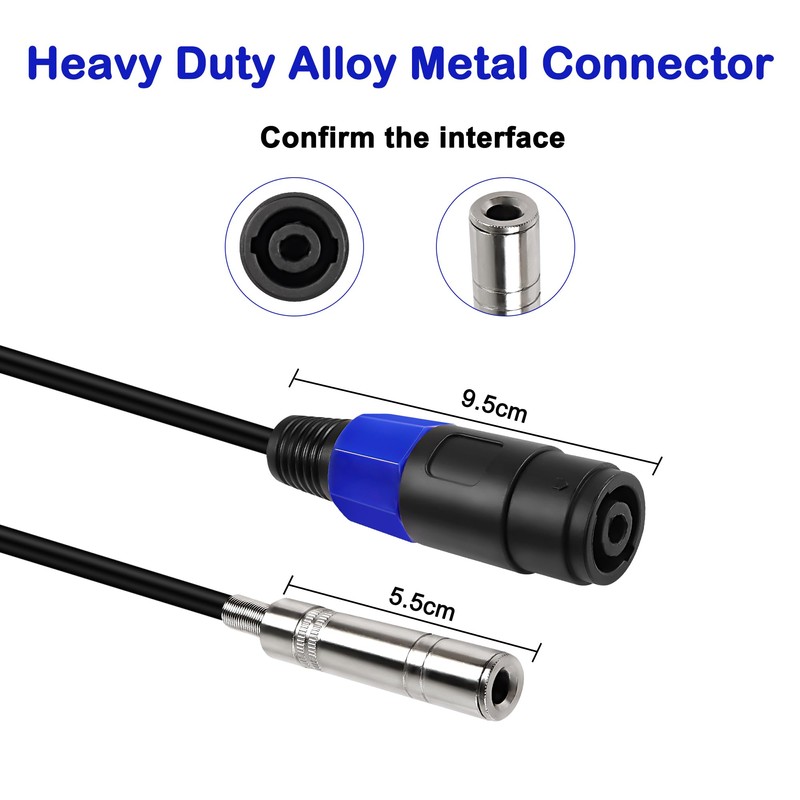 MEIRIYFA Speakon Female to 1/4" Mono Speaker Cable, 6.35mm TS
