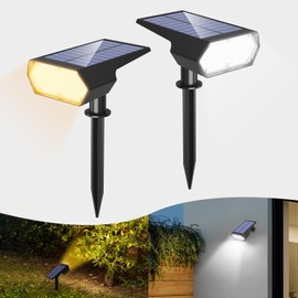 Solar Spot Lights Outdoor Garden,2 Color Temperatures Adjustable Solar Landscape Spotlights,4 Modes IP65 Waterproof,Dusk-to-Dawn Auto ON/Off Outdoor Solar Wall Lights for Pathway Driveway Pool,2 Pack
