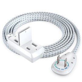 Maximm Cable 6ft 360° Rotating Flat Plug Extension Cord/Wire, 16 AWG Multi 3 Outlet Extension Wire Braided, 2 Prong with Safety Cover - Gray - UL Certified