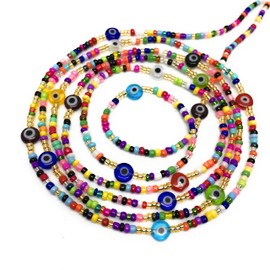 Tie on Waist beads, 43 inches Belly Bead, Evil Eye Belly Chains, Waistbead Choose Color, African Waist Chain, bellybead (Multicolor)