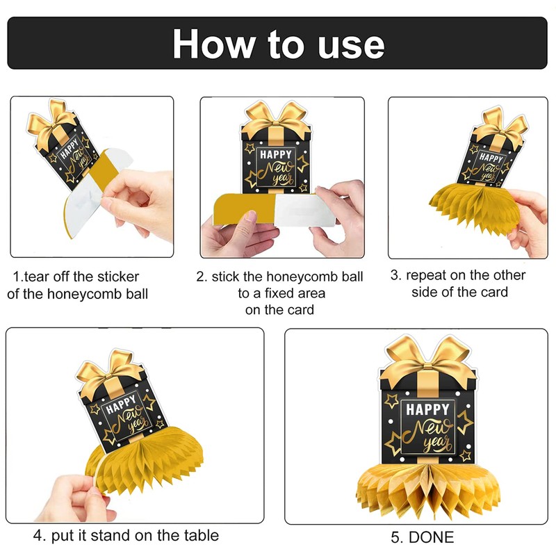 2025 New Year Honeycomb Centerpieces Decorations, 3D Happy New Year
