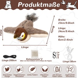 Grantop Interaktives Katzenspielzeug Vogel,USB-Aufladbar Elektrisches Katzenspielzeug mit Katzenminze,Selbstbeschäftigung Zwitscherndes Plüsch-Spielzeug für Katzen,Flapping Bird Toy für Stressabbau