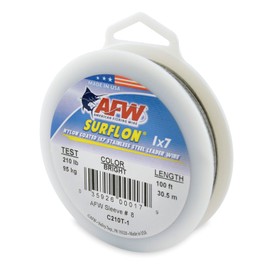 American Fishing Wire Surflon Nylon Coated 1x7 Stainless Steel Leader Wire, Bright, 100-Feet/210-Pound