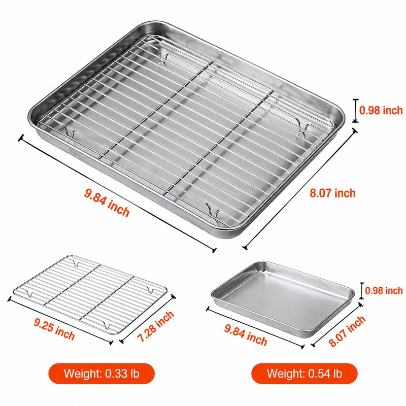 Stainless Steel Baking Pan with Wire Rack for Oven Cooking