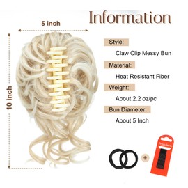 Foaoit Messy Bun Hair Piece Claw Clip Bun Hair Accessories for Women Messy Wavy Curly Hair Bun Extensions Short Tousled Updo Synthetic Hair Bun Ponytail Extension (Pale Ash Blonde)