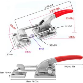10.2 Inch Heavy Duty Large Toggle Clamp Latch, 7700Lbs Holding Capacity, Tire Carrier Latch, Self-Lock U-Bolt Adjustable for Trailer Latch, Machine, Smoker Lid, latches Hardware, by GENHAKON.